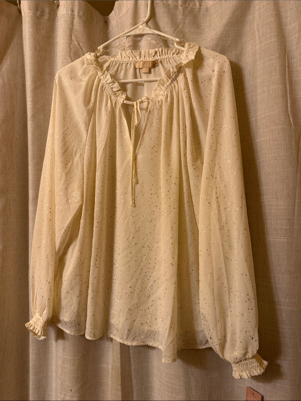 Women’s Cream Peasant Blouse with Metallic Stars